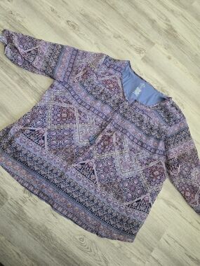 St. John's Bay Lavender and Pink Paisley Boho Blouse